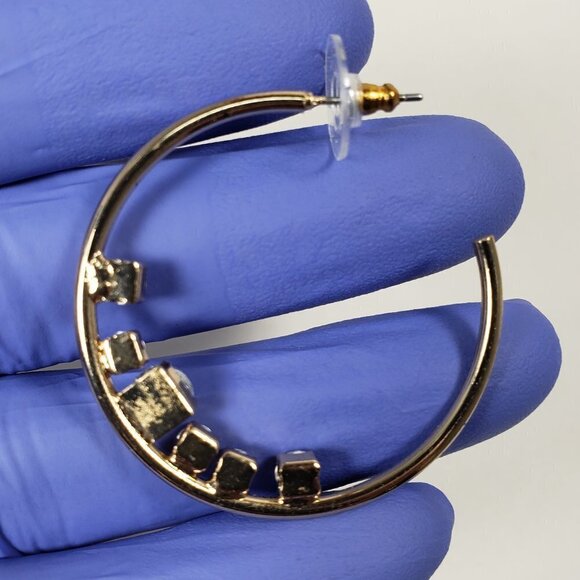 Women's Stunning Polished Gold tone Sparkling Crystal Open Hook Post Earrings - Picture 9 of 9